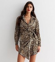 Cameo Rose Brown Leopard Print Long Sleeve Tie Waist Mini Dress